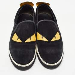 Pre Owned Fendi Black Suede Monster Eye Slip On Sneakers Size 45