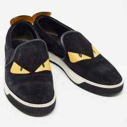 Pre Owned Fendi Black Suede Monster Eye Slip On Sneakers Size 45
