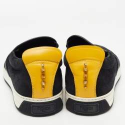 Pre Owned Fendi Black Suede Monster Eye Slip On Sneakers Size 45