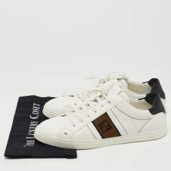 Pre Owned Fendi White/Black Leather Low Top Sneakers Size 45