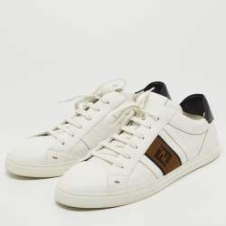 Pre Owned Fendi White/Black Leather Low Top Sneakers Size 45