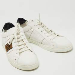 Pre Owned Fendi White/Black Leather Low Top Sneakers Size 45