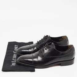Pre Owned Fendi Black Leather Perforated Lace Up Oxfords Size 42.5