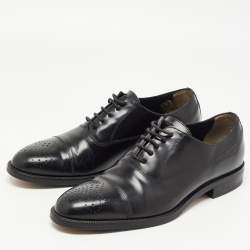 Pre Owned Fendi Black Leather Perforated Lace Up Oxfords Size 42.5
