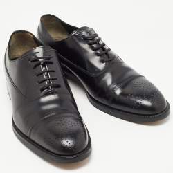 Pre Owned Fendi Black Leather Perforated Lace Up Oxfords Size 42.5