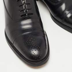Pre Owned Fendi Black Leather Perforated Lace Up Oxfords Size 42.5
