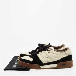 Fendi Cream/Black Suede and Leather Low Top Sneakers Size 43