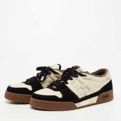 Fendi Cream/Black Suede and Leather Low Top Sneakers Size 43