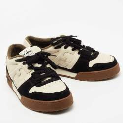 Fendi Cream/Black Suede and Leather Low Top Sneakers Size 43