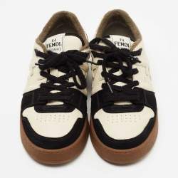 Fendi Cream/Black Suede and Leather Low Top Sneakers Size 43