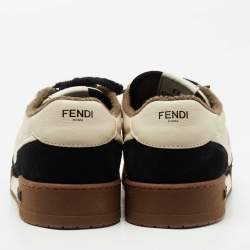 Fendi Cream/Black Suede and Leather Low Top Sneakers Size 43
