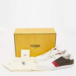 Fendi Tricolour Leather and FF Canvas Low Top Sneakers Size 42