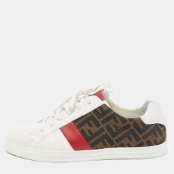 Fendi Tricolour Leather and FF Canvas Low Top Sneakers Size 42