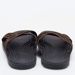 Pre Owned Fendi Brown/Black Zucca Canvas Crisscross Slide Sandals Size 41