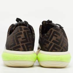 Fendi Black/Brown Leather and Zucca Canvas Low Top Sneakers Size 44