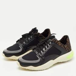Fendi Black/Brown Leather and Zucca Canvas Low Top Sneakers Size 44