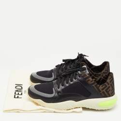 Fendi Black/Brown Leather and Zucca Canvas Low Top Sneakers Size 44
