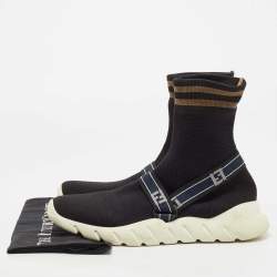 Pre Owned Fendi Black Knit Fabric High Top Sock Sneakers Size 43