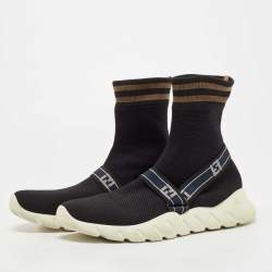 Pre Owned Fendi Black Knit Fabric High Top Sock Sneakers Size 43