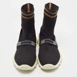 Pre Owned Fendi Black Knit Fabric High Top Sock Sneakers Size 43