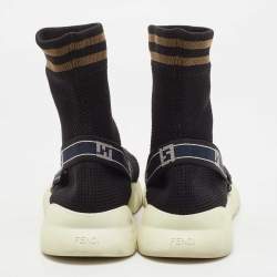 Pre Owned Fendi Black Knit Fabric High Top Sock Sneakers Size 43