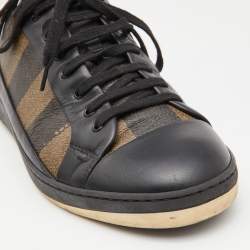 Fendi Brown/Black Striped Canvas and Leather Low Top Sneakers Size 43