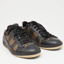 Fendi Brown/Black Striped Canvas and Leather Low Top Sneakers Size 43