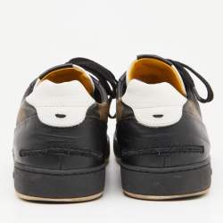 Fendi Brown/Black Striped Canvas and Leather Low Top Sneakers Size 43