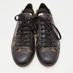 Fendi Brown/Black Striped Canvas and Leather Low Top Sneakers Size 43