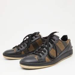 Fendi Brown/Black Striped Canvas and Leather Low Top Sneakers Size 43