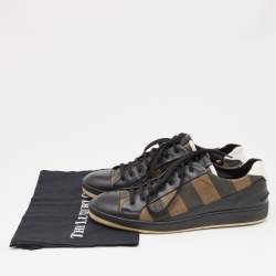 Fendi Brown/Black Striped Canvas and Leather Low Top Sneakers Size 43