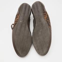 Pre Owned Fendi Brown Zucca Canvas and Leather Trim Lace Up Sneakers Size 45