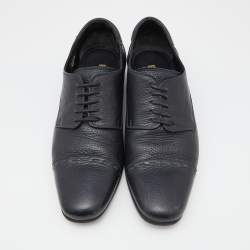 Pre Owned Fendi Black Leather Cap Toe Lace Up Oxford Size 41