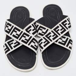 Fendi White/Black Zucca Canvas Crisscross Slides Size 46