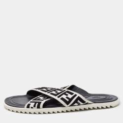 Fendi White/Black Zucca Canvas Crisscross Slides Size 46