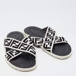 Fendi White/Black Zucca Canvas Crisscross Slides Size 46
