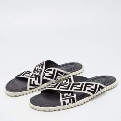 Fendi White/Black Zucca Canvas Crisscross Slides Size 46