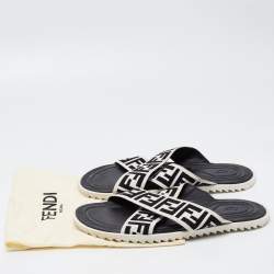 Fendi White/Black Zucca Canvas Crisscross Slides Size 46