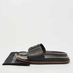 Fendi Black Rubber Logo Flat Slides Size 43