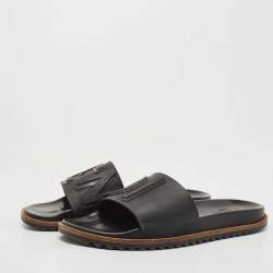Fendi Black Rubber Logo Flat Slides Size 43