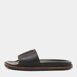 Fendi Black Rubber Logo Flat Slides Size 43