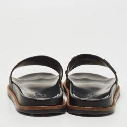 Fendi Black Rubber Logo Flat Slides Size 43