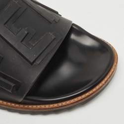 Fendi Black Rubber Logo Flat Slides Size 43