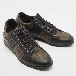 مملوكة مسبقًا Fendi Brown/Black Zucca Canvas and Leather Low Top Sneakers Size 46