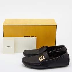 Fendi Black Leather FF Logo Slip On Loafers Size 40