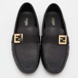 Fendi Black Leather FF Logo Slip On Loafers Size 40