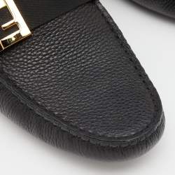 Fendi Black Leather FF Logo Slip On Loafers Size 40