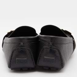 Fendi Black Leather FF Logo Slip On Loafers Size 40
