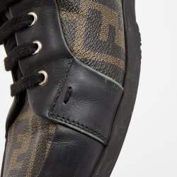 Pre Owned Fendi Brown/Black Zucca Canvas and Leather Low Top Sneakers Size 45