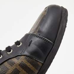 Pre Owned Fendi Brown/Black Zucca Canvas and Leather Low Top Sneakers Size 45